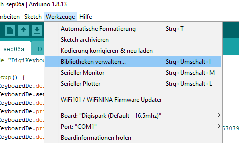 Arduino IDE - Bibliothek verwalten